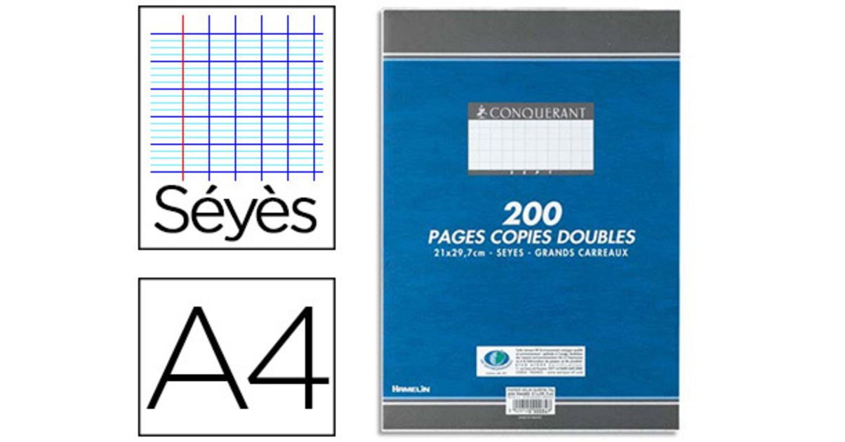 Lot De 2 Copies Doubles A4 Petits Carreaux - 200 Pages - Grammage 70 G - Perforées 9 Trous - Fabriqué En France - 13